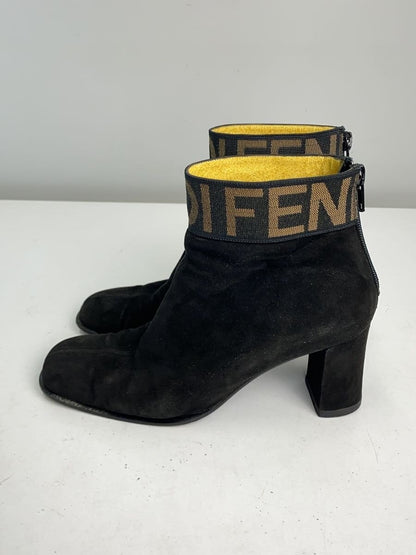 FENDI Short Boots Shoes Logo EU 36.5 US 6.5 Black Authentic