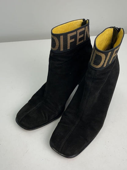 FENDI Short Boots Shoes Logo EU 36.5 US 6.5 Black Authentic