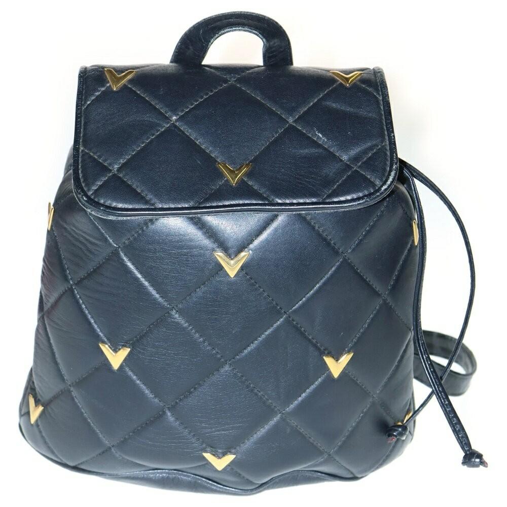 Valentino Backpack V Logo Leather Black Authentic