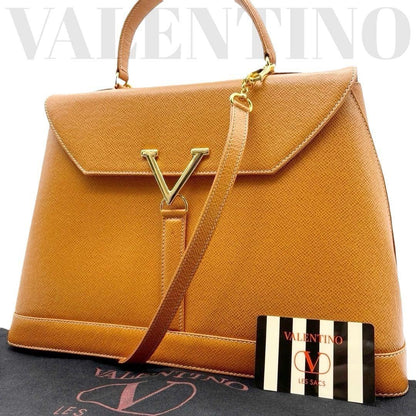 Valentino Hand Shoulder Bag Tote Purse 2way Leather Brown Authentic