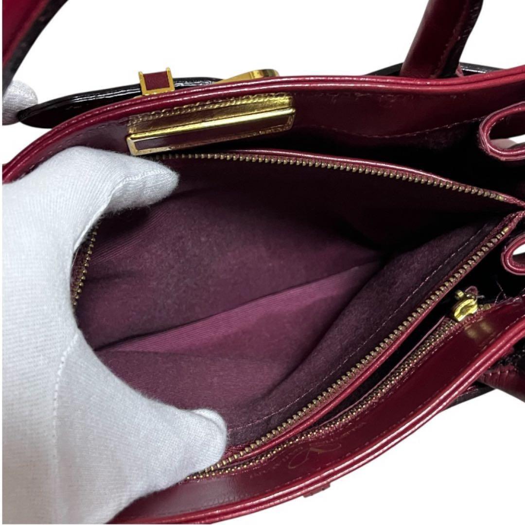 Valentino Garavani Hand Shoulder Bag Tote Purse 2way Leather Wine Red Authentic