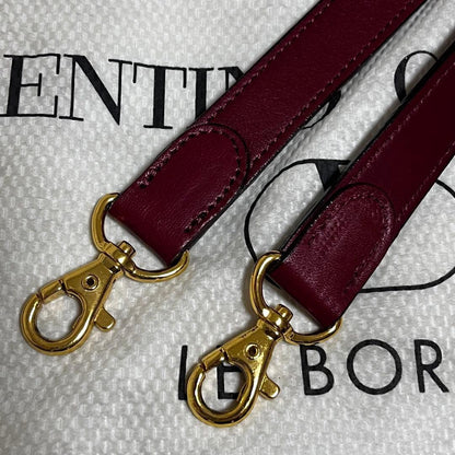 Valentino Garavani Hand Shoulder Bag Tote Purse 2way Leather Wine Red Authentic