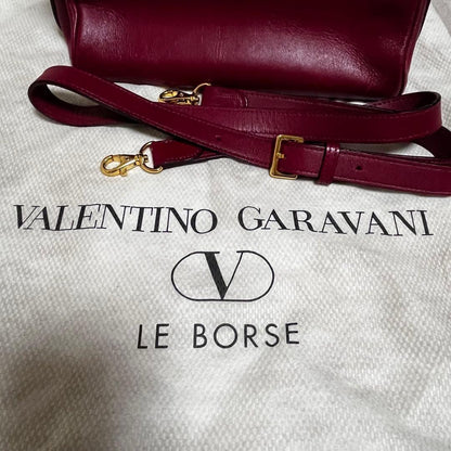 Valentino Garavani Hand Shoulder Bag Tote Purse 2way Leather Wine Red Authentic