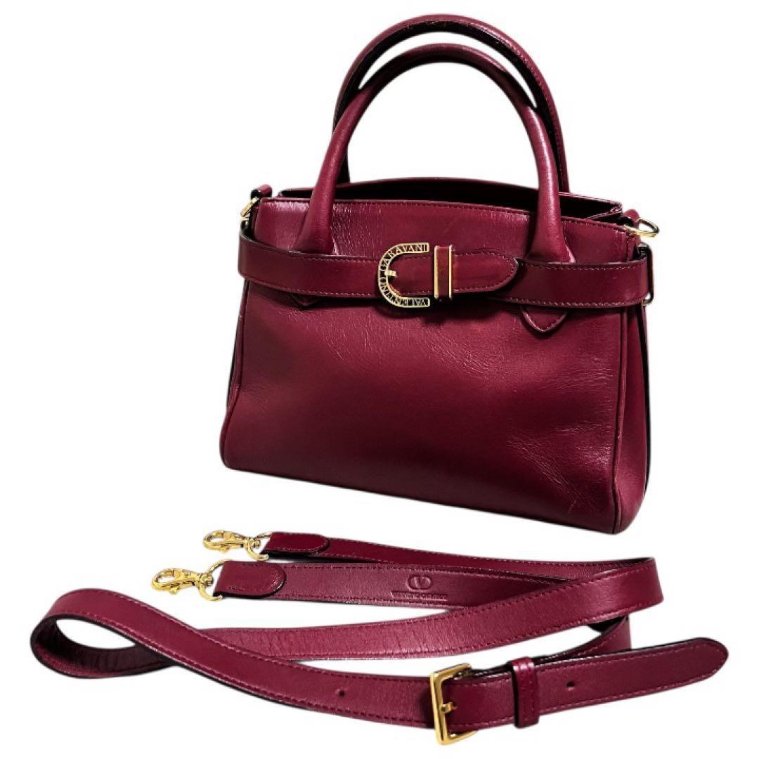 Valentino Garavani Hand Shoulder Bag Tote Purse 2way Leather Wine Red Authentic