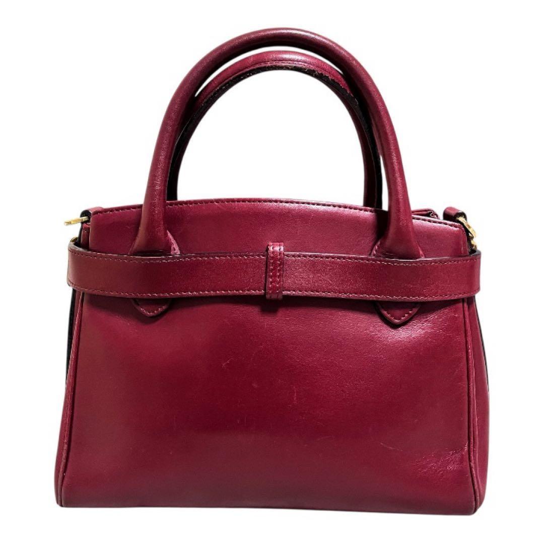 Valentino Garavani Hand Shoulder Bag Tote Purse 2way Leather Wine Red Authentic