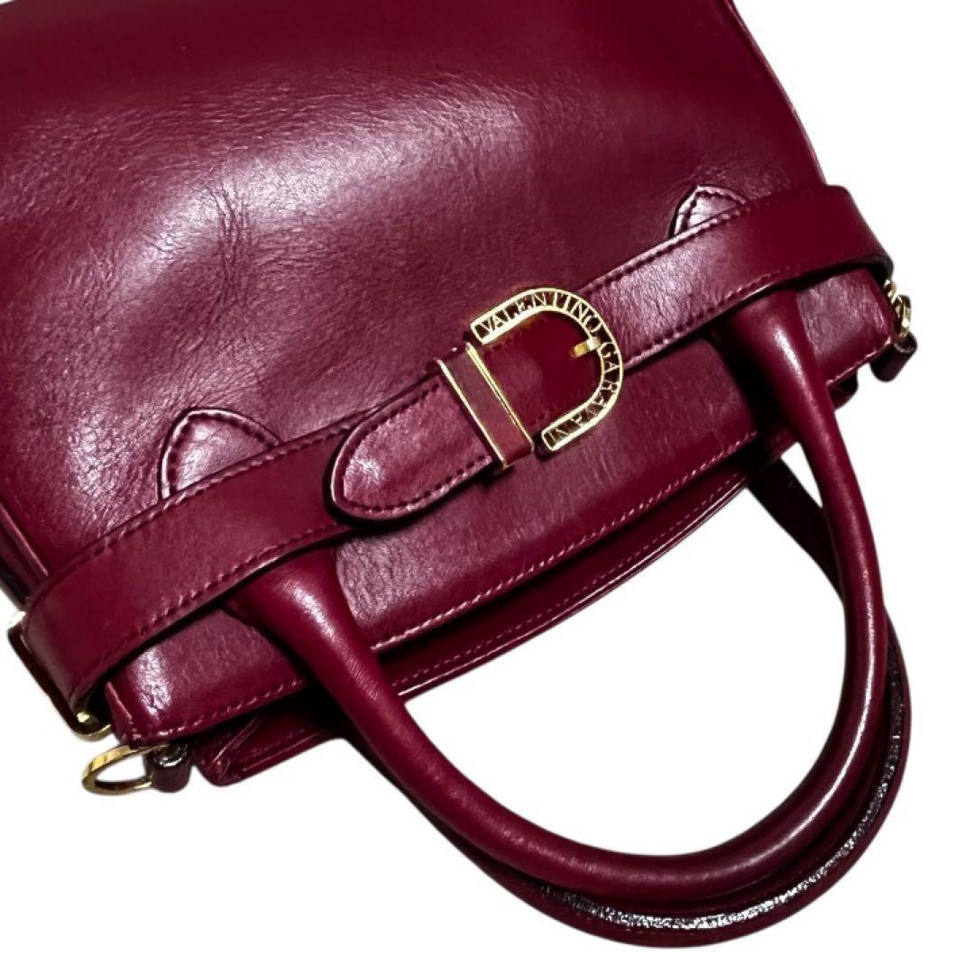 Valentino Garavani Hand Shoulder Bag Tote Purse 2way Leather Wine Red Authentic