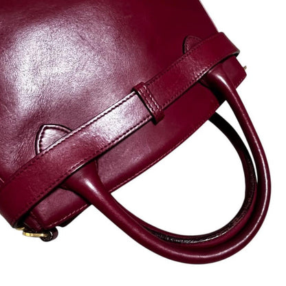 Valentino Garavani Hand Shoulder Bag Tote Purse 2way Leather Wine Red Authentic