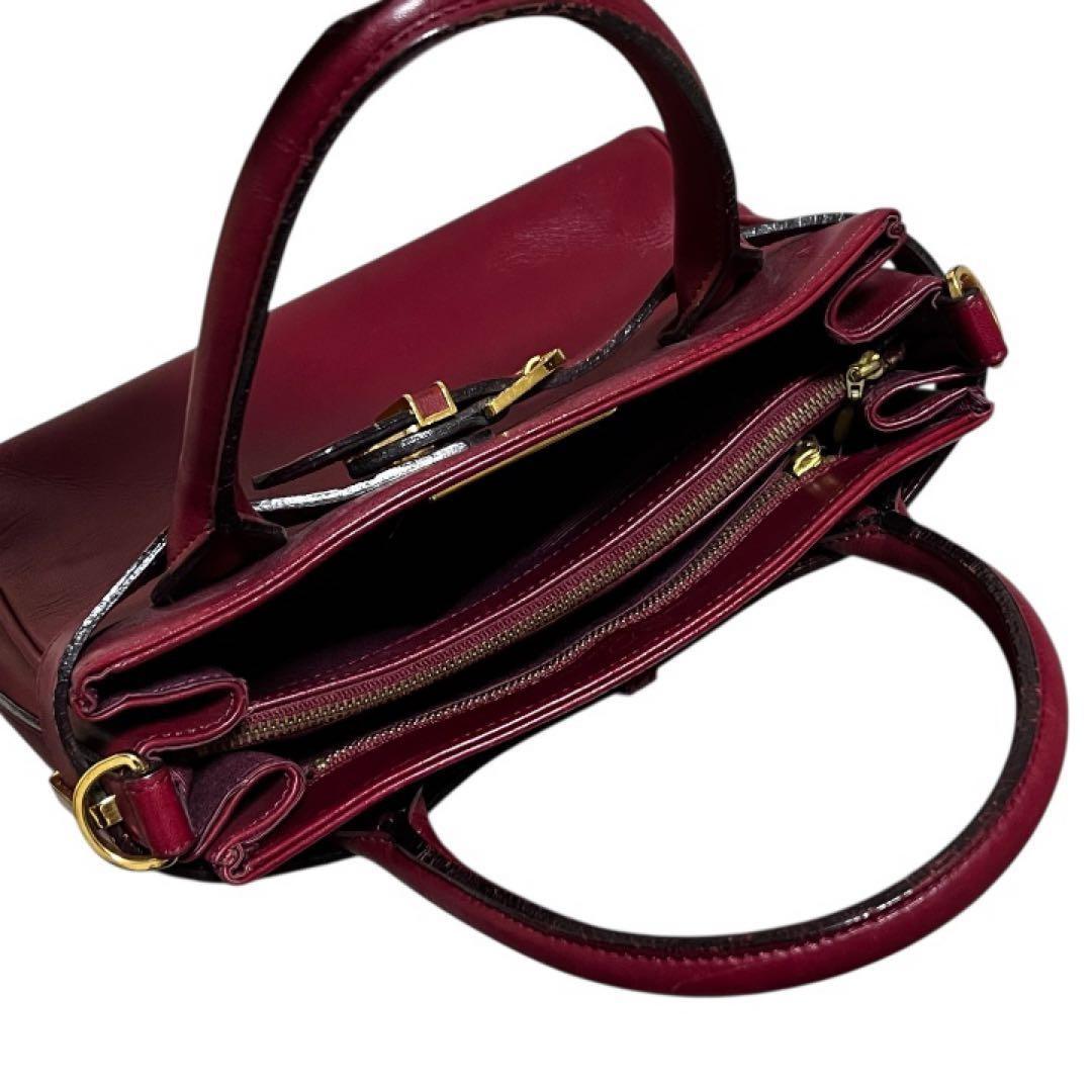 Valentino Garavani Hand Shoulder Bag Tote Purse 2way Leather Wine Red Authentic