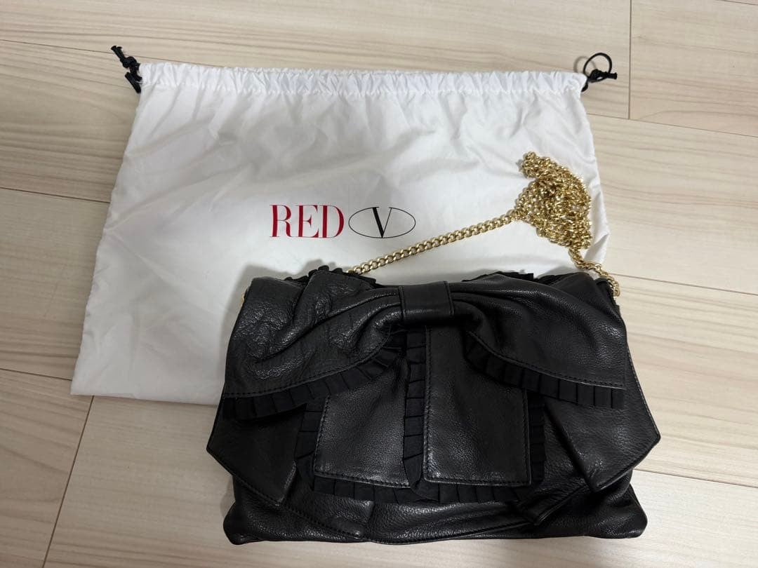 Red Valentino Shoulder Bag Purse Ribbon Black Authentic