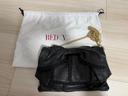 Red Valentino Shoulder Bag Purse Ribbon Black Authentic