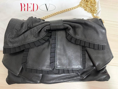 Red Valentino Shoulder Bag Purse Ribbon Black Authentic