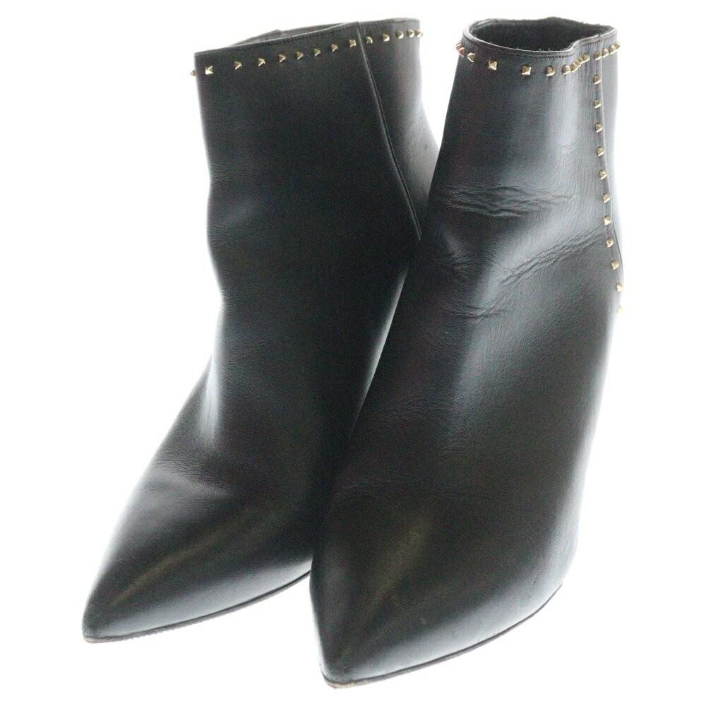 Valentino Short Boots Shoes Studs EU 37.5 US 7.5 Leather Black Authentic