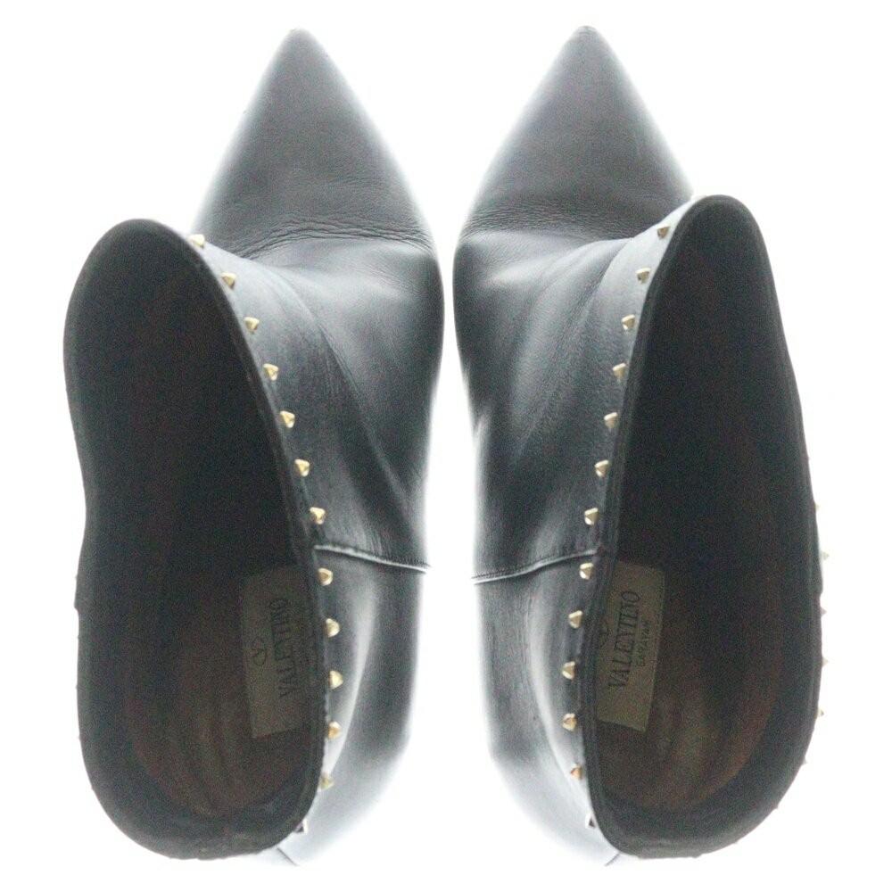 Valentino Short Boots Shoes Studs EU 37.5 US 7.5 Leather Black Authentic