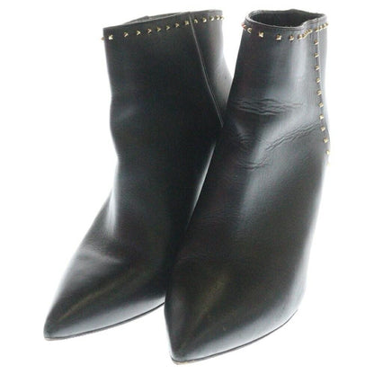 Valentino Short Boots Shoes Studs EU 37.5 US 7.5 Leather Black Authentic