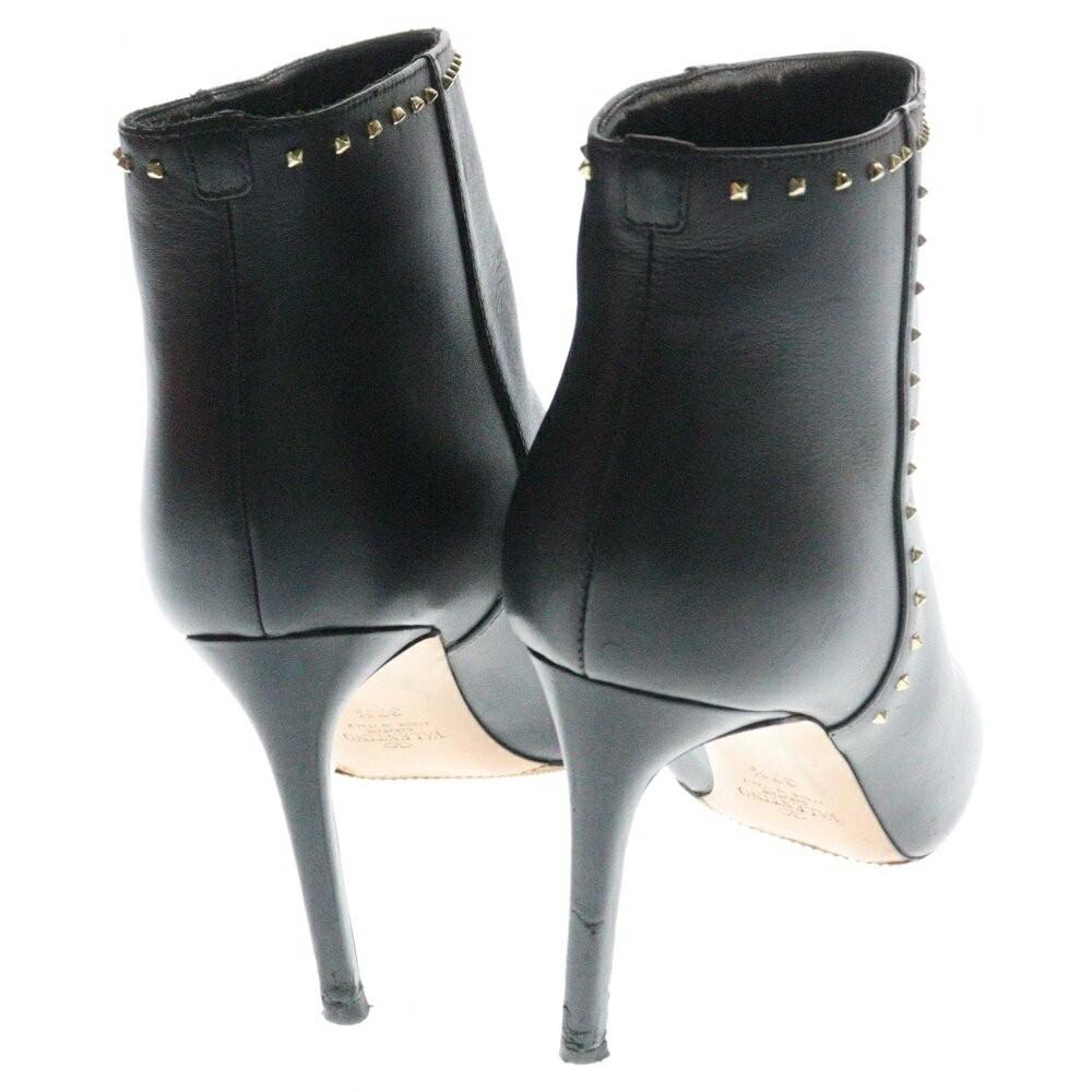 Valentino Short Boots Shoes Studs EU 37.5 US 7.5 Leather Black Authentic