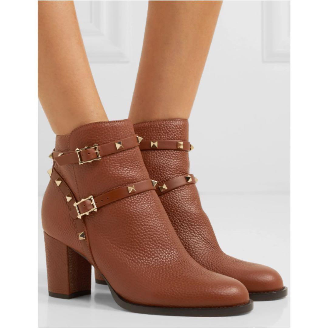 Valentino Garavani Boots Shoes Studs EU 37 US 7 Leather Brown Authentic