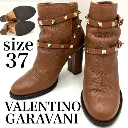 Valentino Garavani Boots Shoes Studs EU 37 US 7 Leather Brown Authentic