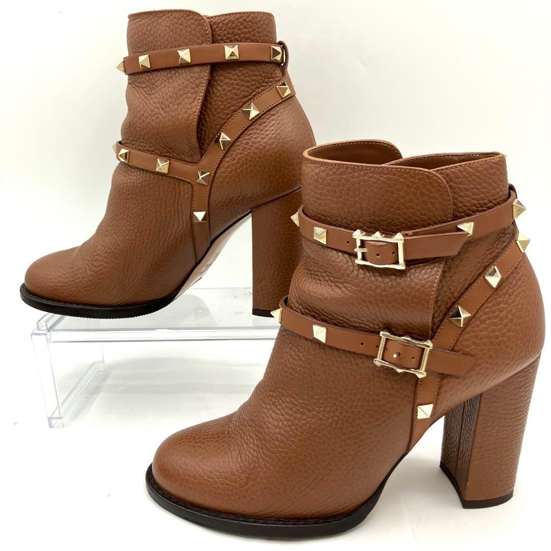 Valentino Garavani Boots Shoes Studs EU 37 US 7 Leather Brown Authentic