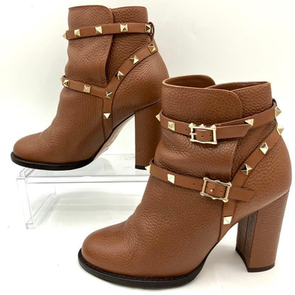 Valentino Garavani Boots Shoes Studs EU 37 US 7 Leather Brown Authentic