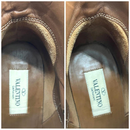 Valentino Garavani Boots Shoes Studs EU 37 US 7 Leather Brown Authentic