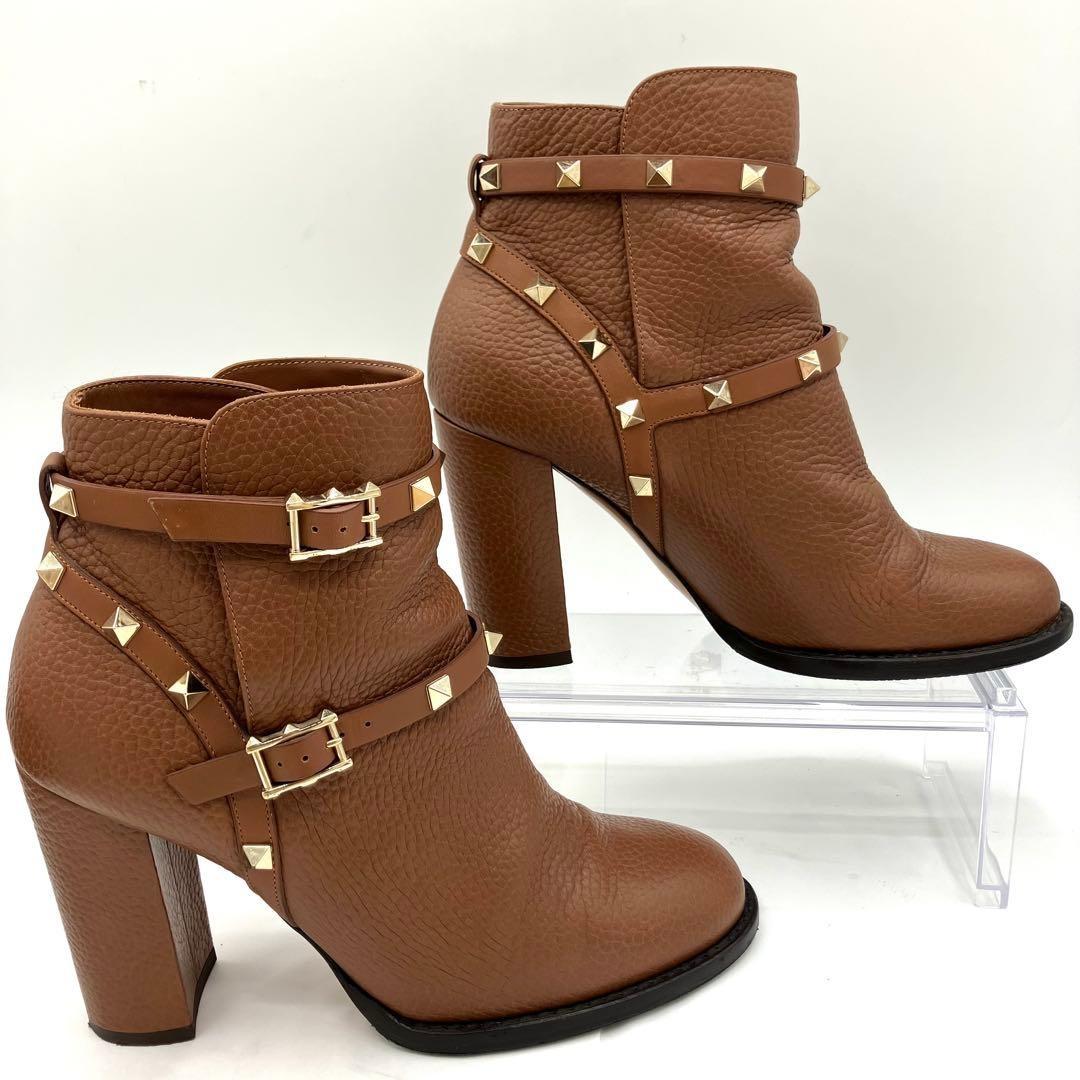 Valentino Garavani Boots Shoes Studs EU 37 US 7 Leather Brown Authentic