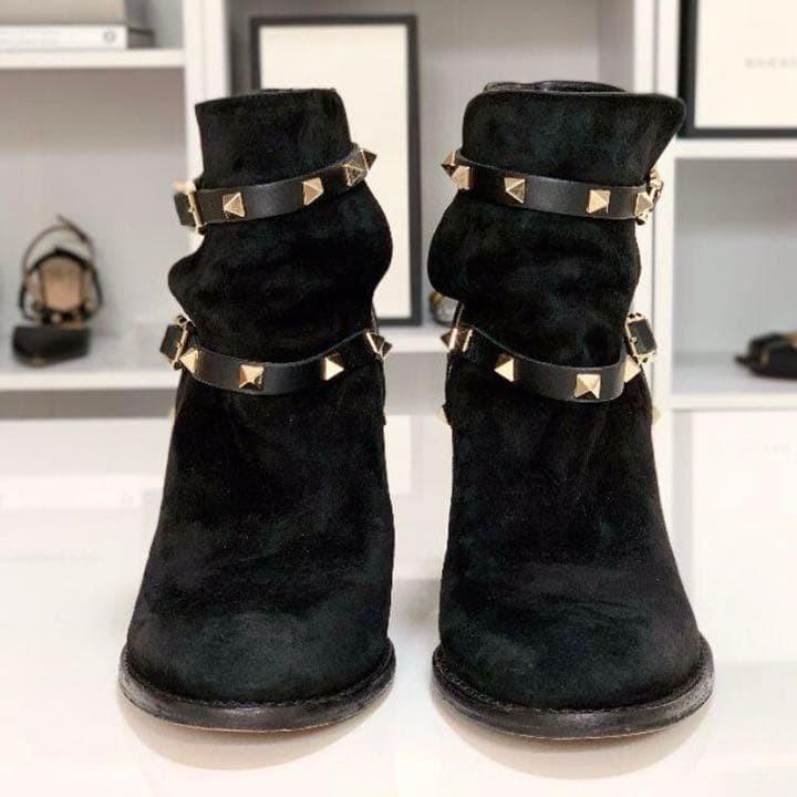 Valentino Short Boots Shoes Studs EU 36.0 US 6.0 Suede Black Authentic