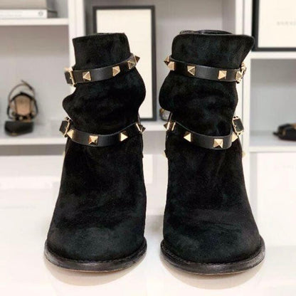 Valentino Short Boots Shoes Studs EU 36.0 US 6.0 Suede Black Authentic