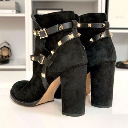 Valentino Short Boots Shoes Studs EU 36.0 US 6.0 Suede Black Authentic