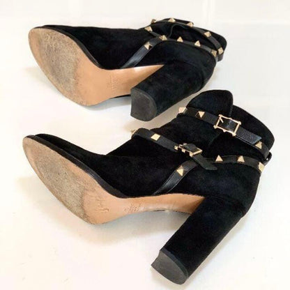Valentino Short Boots Shoes Studs EU 36.0 US 6.0 Suede Black Authentic
