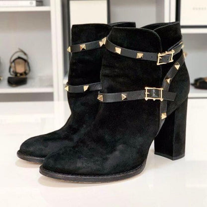 Valentino Short Boots Shoes Studs EU 36.0 US 6.0 Suede Black Authentic