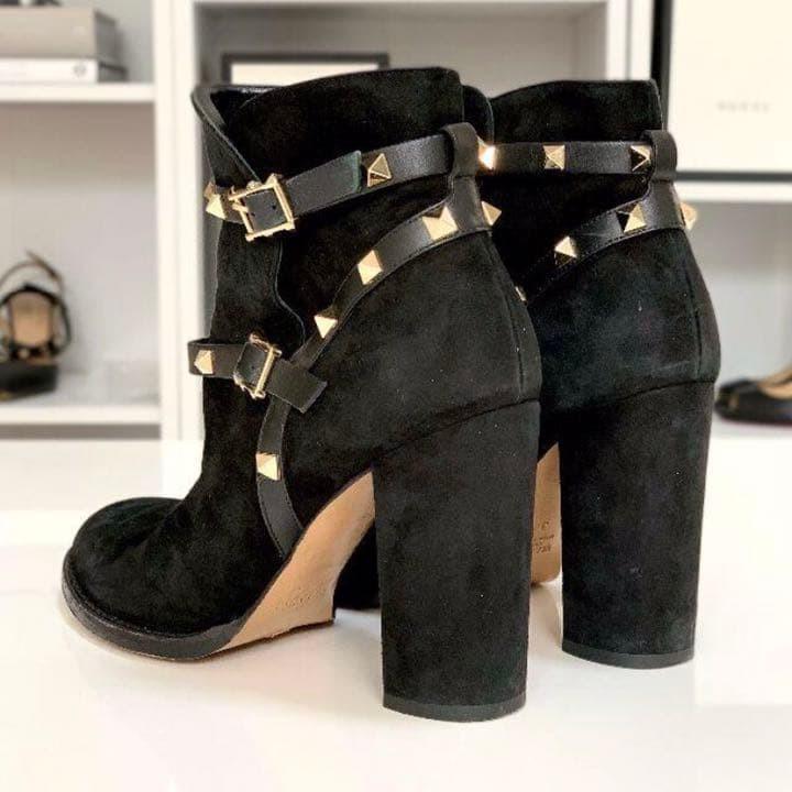 Valentino Short Boots Shoes Studs EU 36.0 US 6.0 Suede Black Authentic