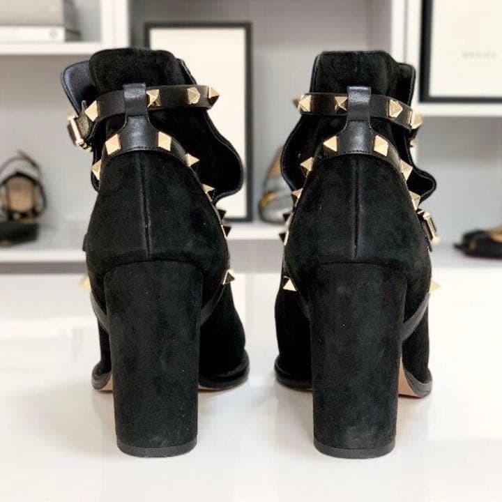 Valentino Short Boots Shoes Studs EU 36.0 US 6.0 Suede Black Authentic