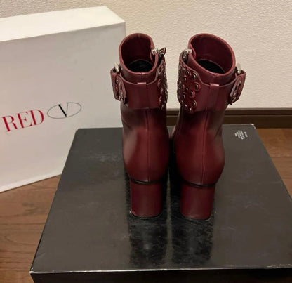 Red Valentino Short Boots Shoes EU 37.5 US 7.5 Leather Burgundy Authentic