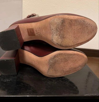 Red Valentino Short Boots Shoes EU 37.5 US 7.5 Leather Burgundy Authentic