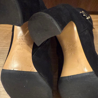 Valentino Boots Shoes Studs EU 35.5 US 5.5 Suede Black Authentic