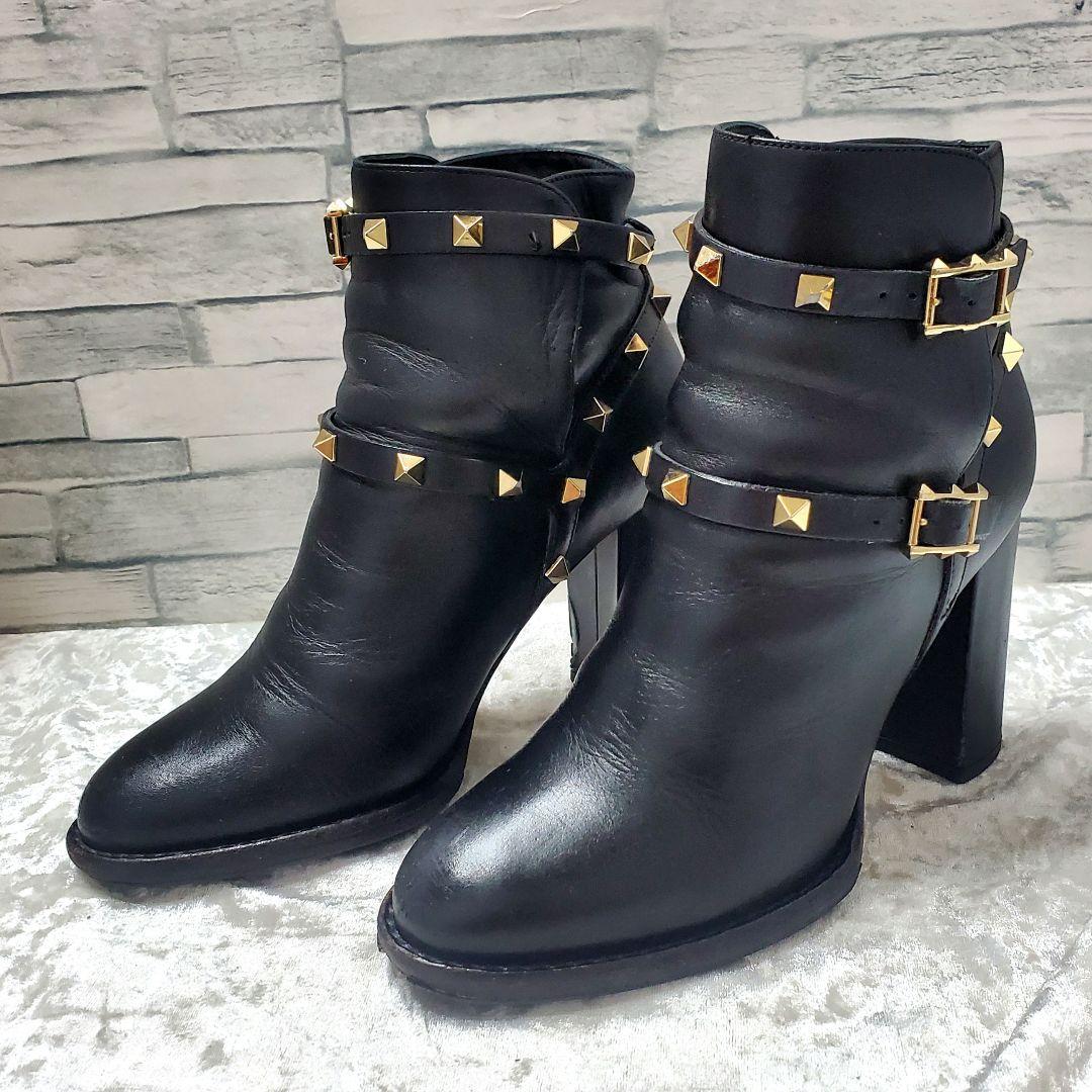 Valentino Garavani Boots Shoes Studs EU 35.5 US 5.5 Leather Black Authentic