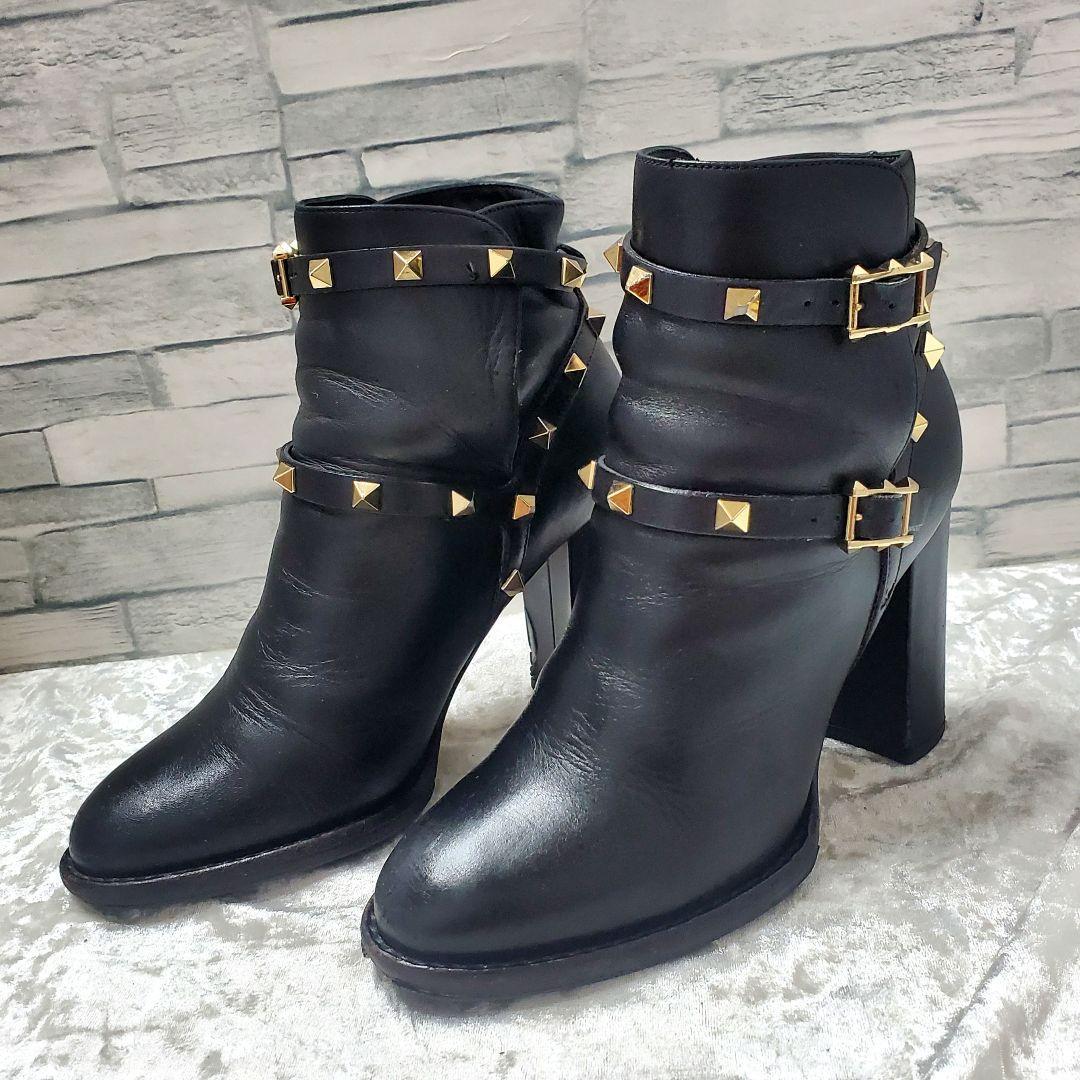 Valentino Garavani Boots Shoes Studs EU 35.5 US 5.5 Leather Black Authentic