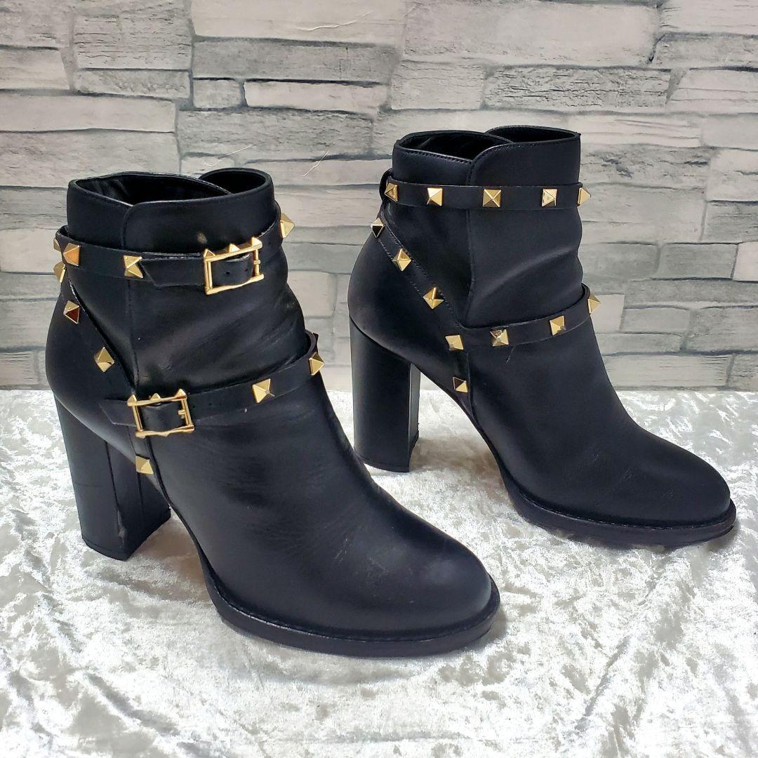 Valentino Garavani Boots Shoes Studs EU 35.5 US 5.5 Leather Black Authentic