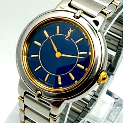 Saint Laurent Quartz Watch Wristwatch YSL Cassandra Silver Navy Women's Auth