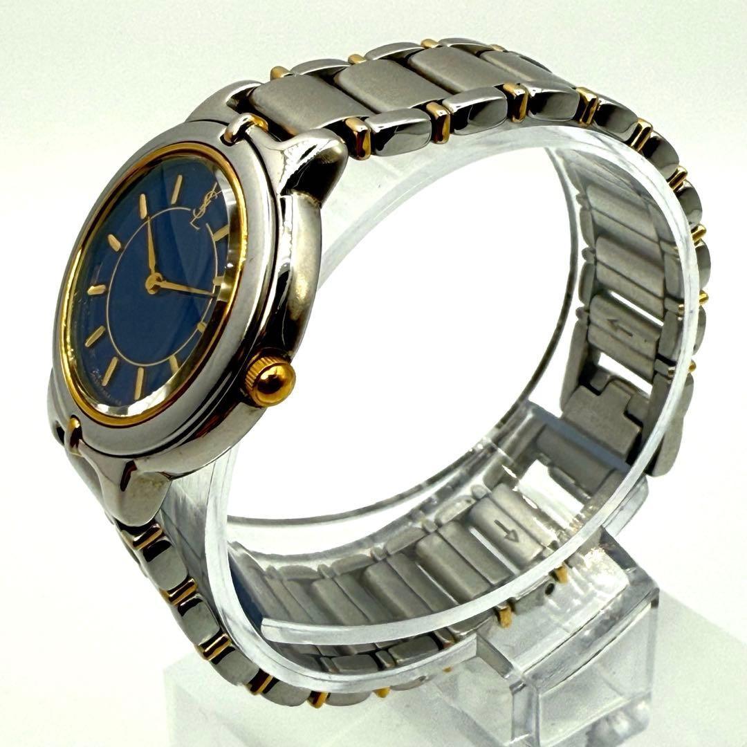 Saint Laurent Quartz Watch Wristwatch YSL Cassandra Silver Navy Women's Auth