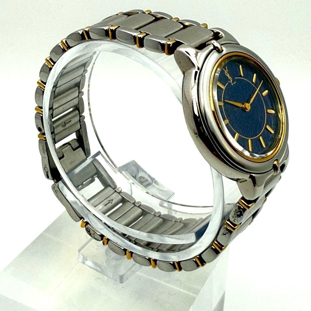 Saint Laurent Quartz Watch Wristwatch YSL Cassandra Silver Navy Women's Auth