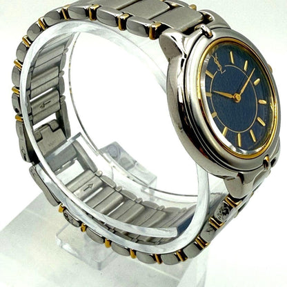 Saint Laurent Quartz Watch Wristwatch YSL Cassandra Silver Navy Women's Auth