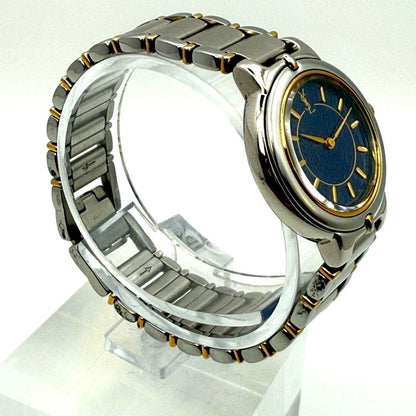Saint Laurent Quartz Watch Wristwatch YSL Cassandra Silver Navy Women's Auth