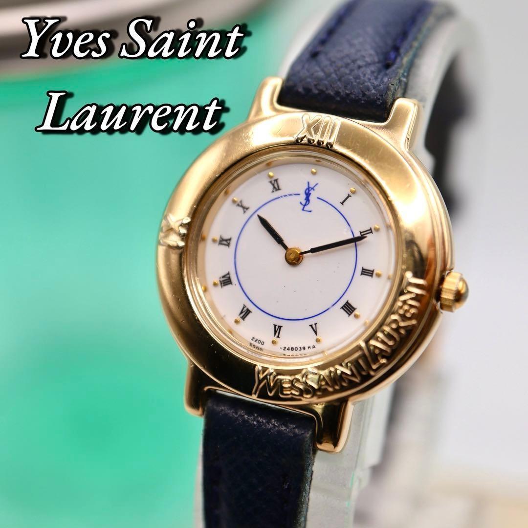 Saint Laurent Quartz Watch Wristwatch YSL Cassandra White Navy Women's Auth