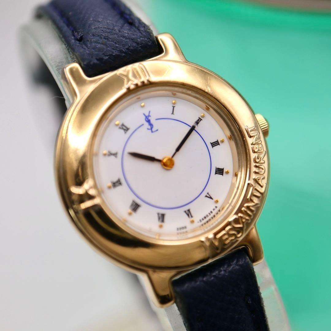 Saint Laurent Quartz Watch Wristwatch YSL Cassandra White Navy Women's Auth