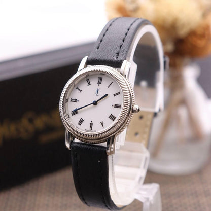 Saint Laurent Quartz Watch Wristwatch YSL Cassandra White Silver Women's Auth
