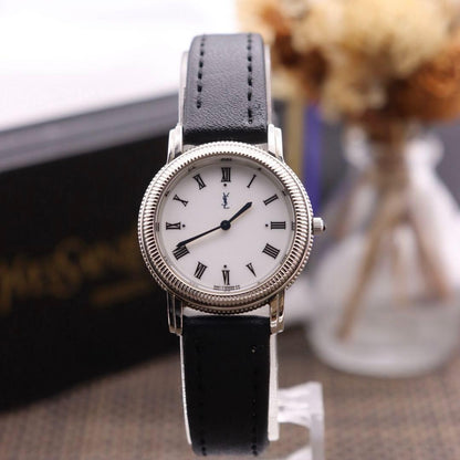 Saint Laurent Quartz Watch Wristwatch YSL Cassandra White Silver Women's Auth