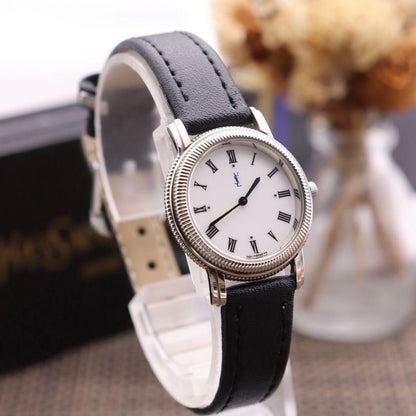 Saint Laurent Quartz Watch Wristwatch YSL Cassandra White Silver Women's Auth