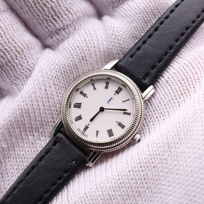 Saint Laurent Quartz Watch Wristwatch YSL Cassandra White Silver Women's Auth