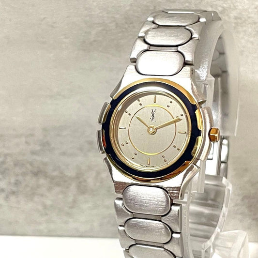 Saint Laurent Quartz Watch Wristwatch YSL Cassandra Black Gold Women's Auth